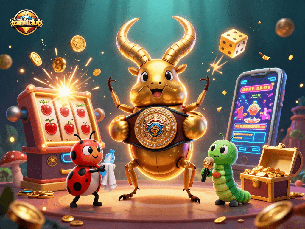 Experience the thrill of taihitclub with a golden stag beetle in an exciting casino scene bursting with vibrant elements.