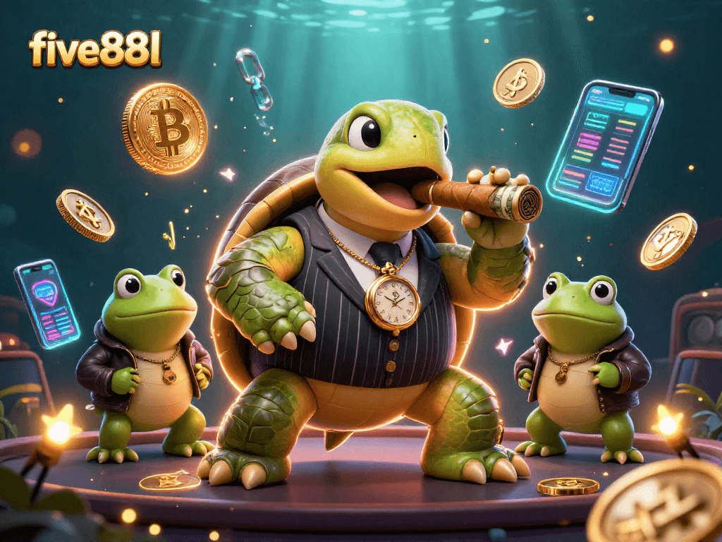Engage with five88l's immersive casino experience featuring vivid characters and digital gaming elements.