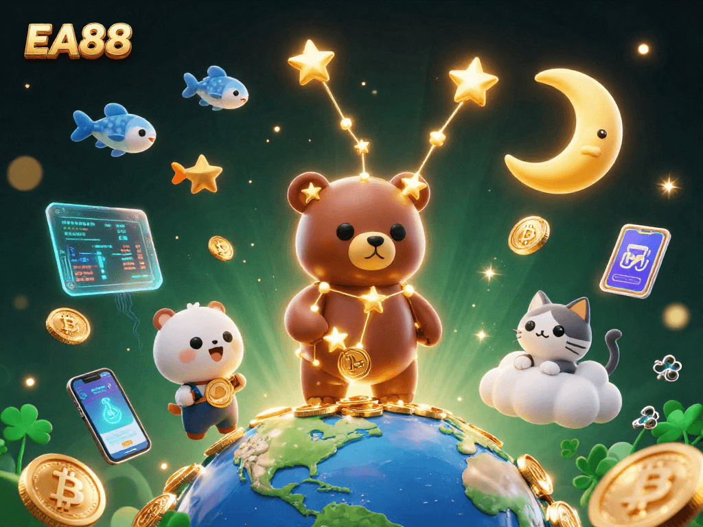 EA88 gamers can immerse in fun with a constellation bear collecting coins under a moonlit sky.