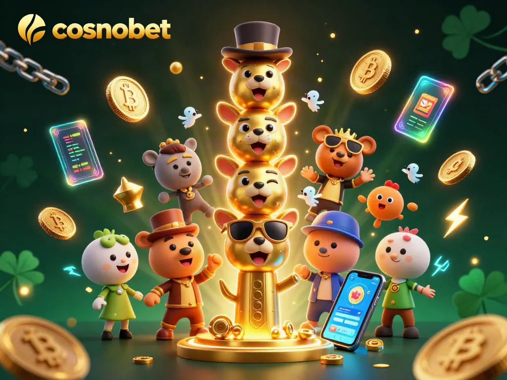 Experience gameplay with cosmobet featuring vibrant slots and crypto elements in a dynamic 3D illustration.