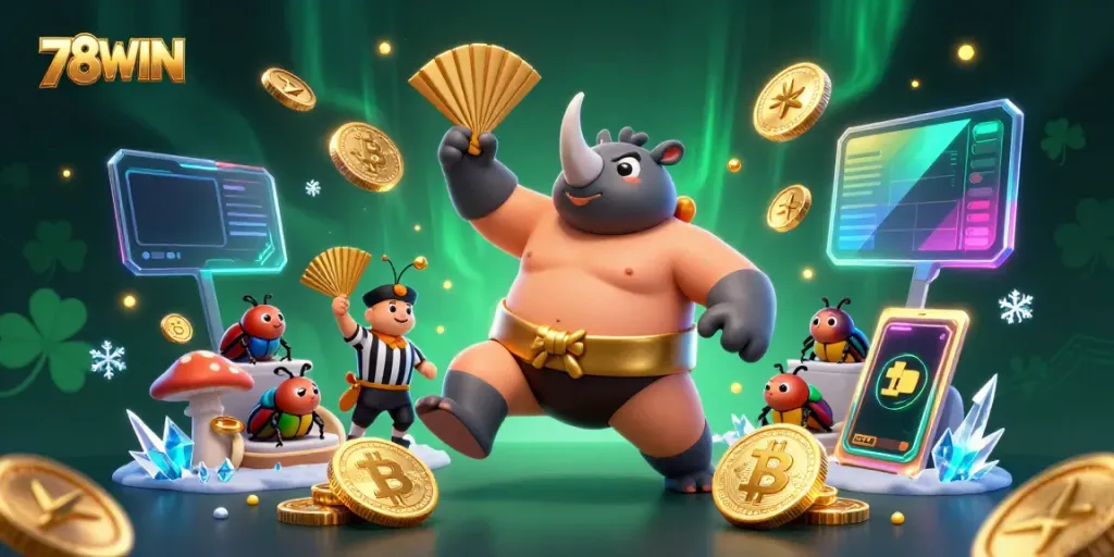 Engage in thrilling action at 78WIN with a sumo champion beetle causing a coin explosion.