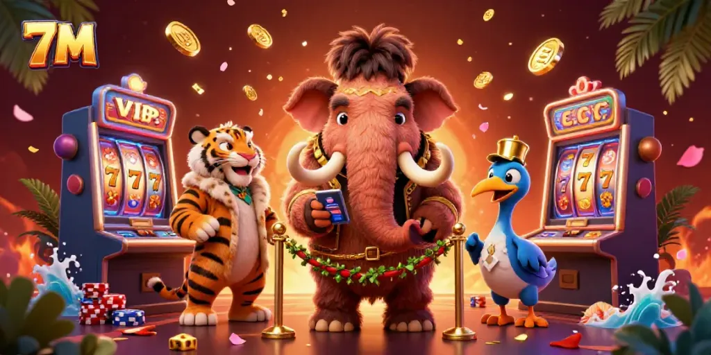 Experience thrilling gameplay with 7M's vibrant casino scene featuring iconic characters in action.
