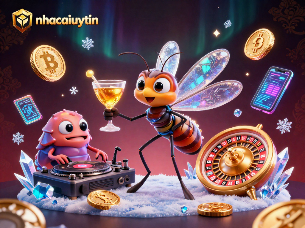 Experience the thrill of nhacaiuytin with vibrant casino characters and crypto elements.