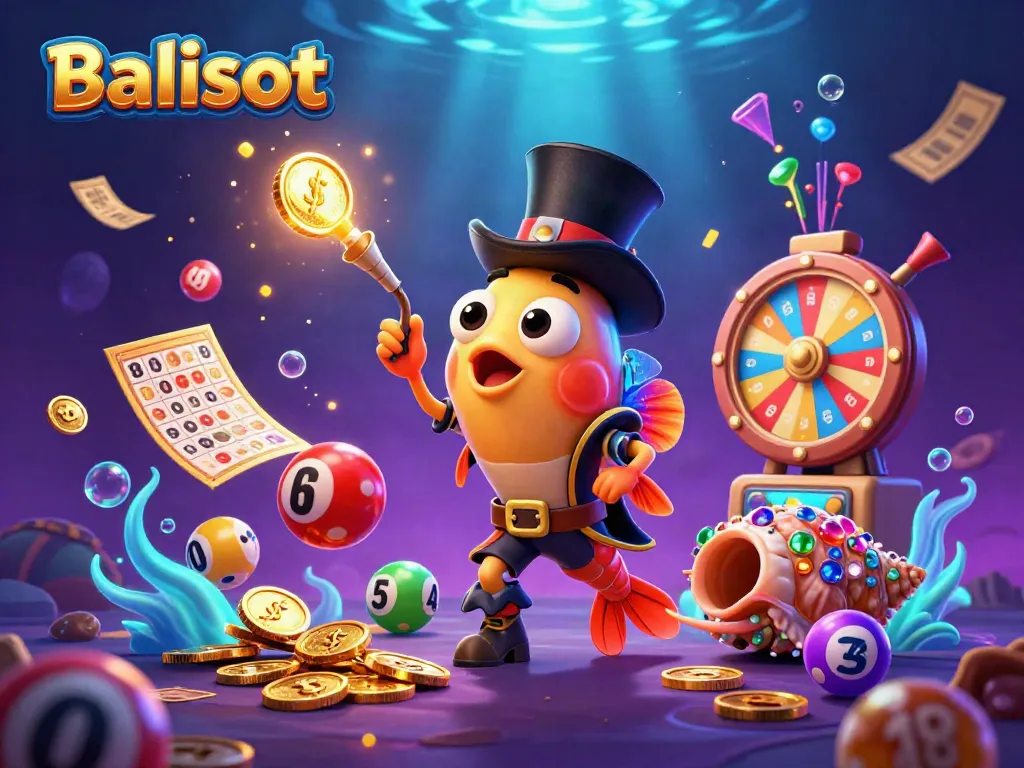 Experience Balislot adventure with anglerfish and treasure elements in this vibrant underwater scene.