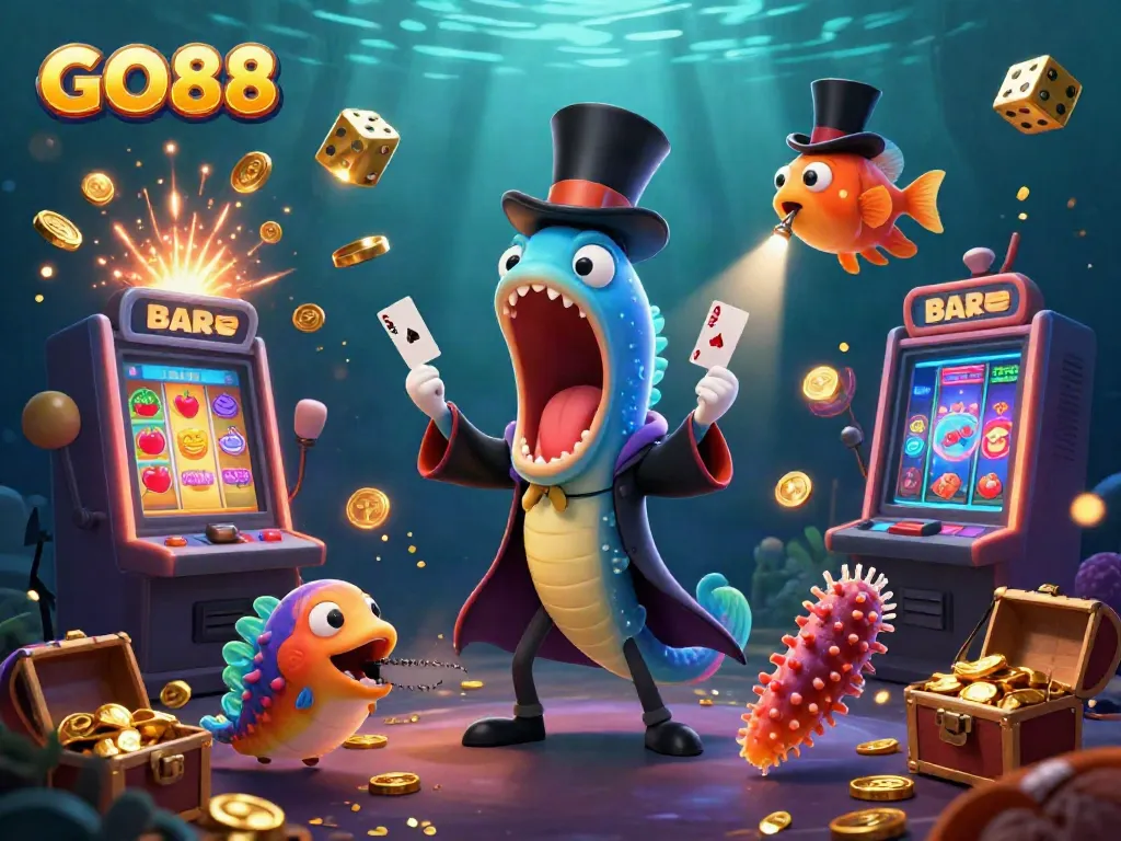 Experience the excitement of GO88 with vibrant underwater characters and dynamic casino elements.