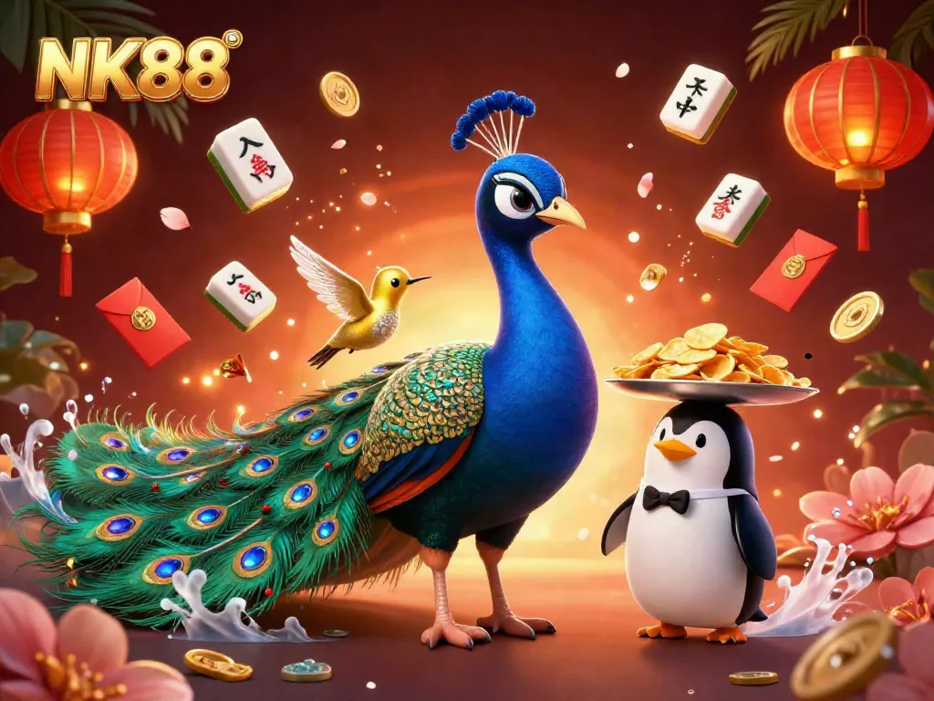 Engage with exciting gameplay at NK88 featuring vibrant characters and elements amidst a festive casino atmosphere.