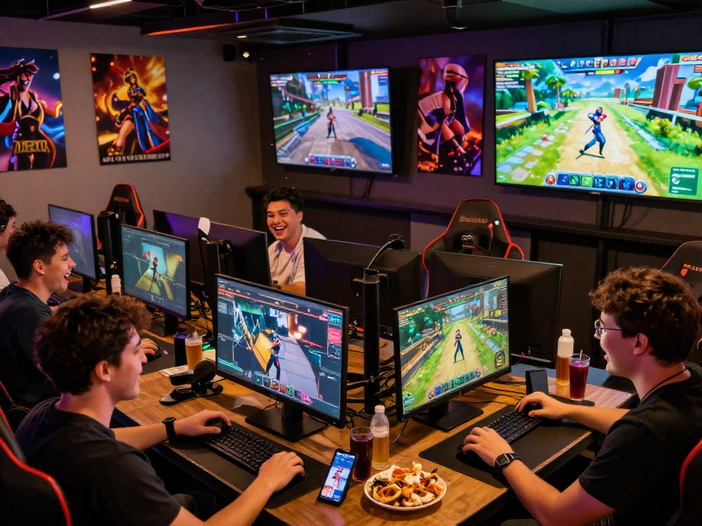 Engaging players enjoying sex games in a vibrant gaming lounge.