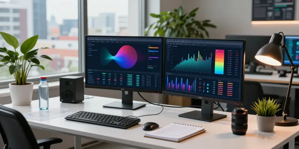 Data analyst utilizing instant indexing techniques at a modern tech workspace.