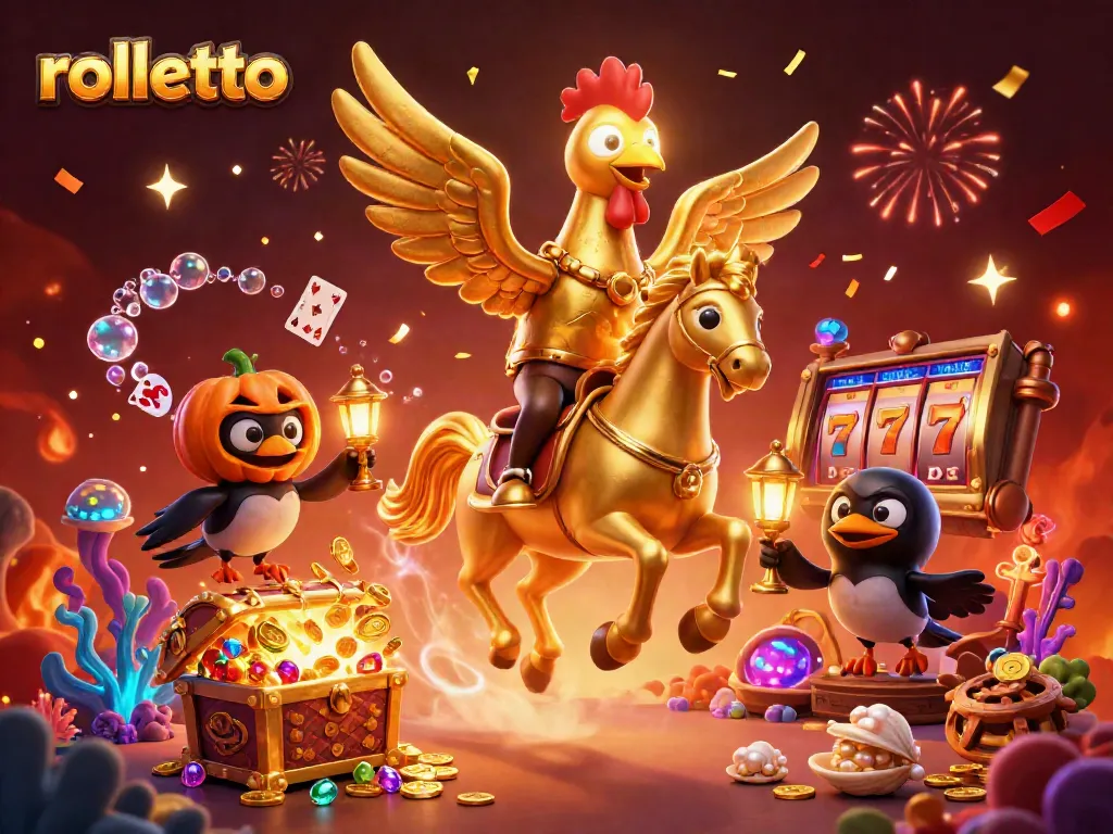 Experience the thrilling rolletto casino scene with festive characters and rich gaming elements.