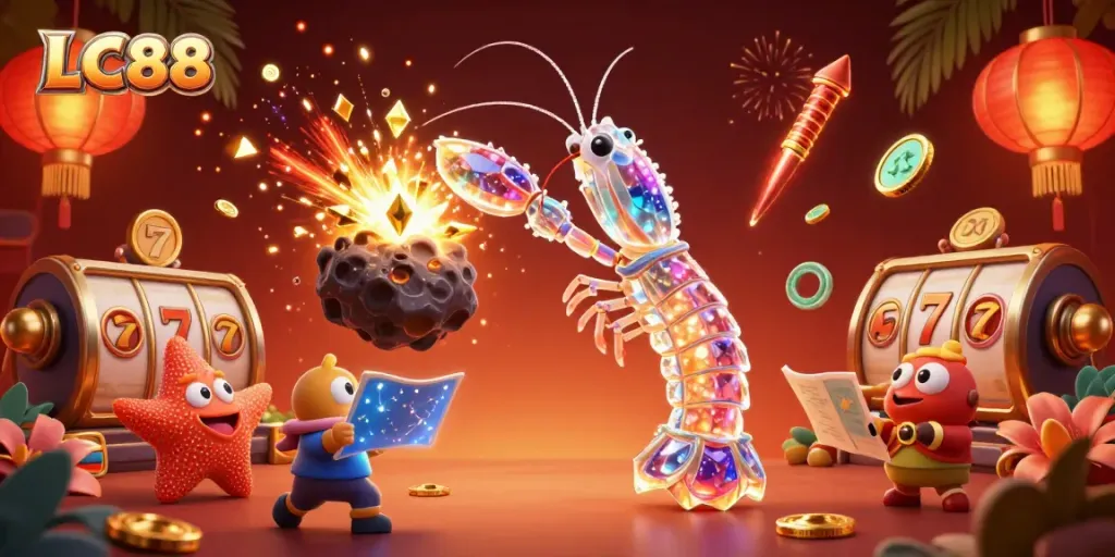 Experience thrilling moments with LC88 as a galactic samurai savors exploding jackpots in a vibrant casino.