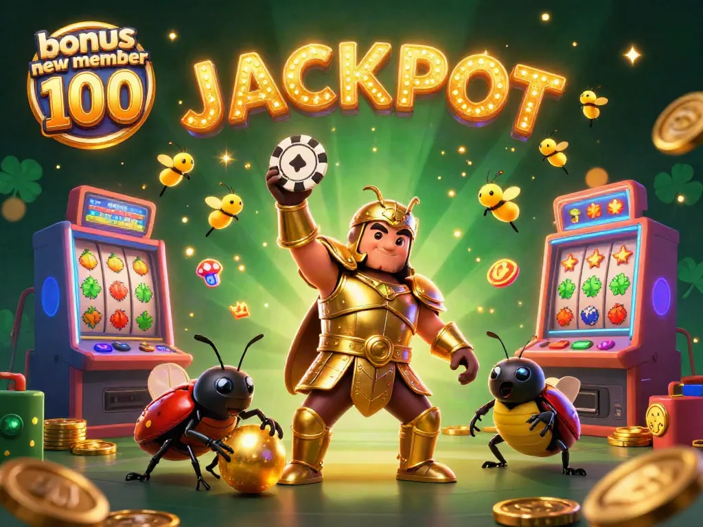 Engage with the thrill of gaming featuring bonus new member 100 celebration scene with vibrant characters and casino elements.