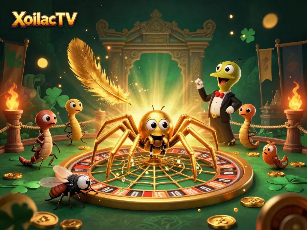 XoilacTV engages players with thrilling betting action amidst a golden roulette wheel web.
