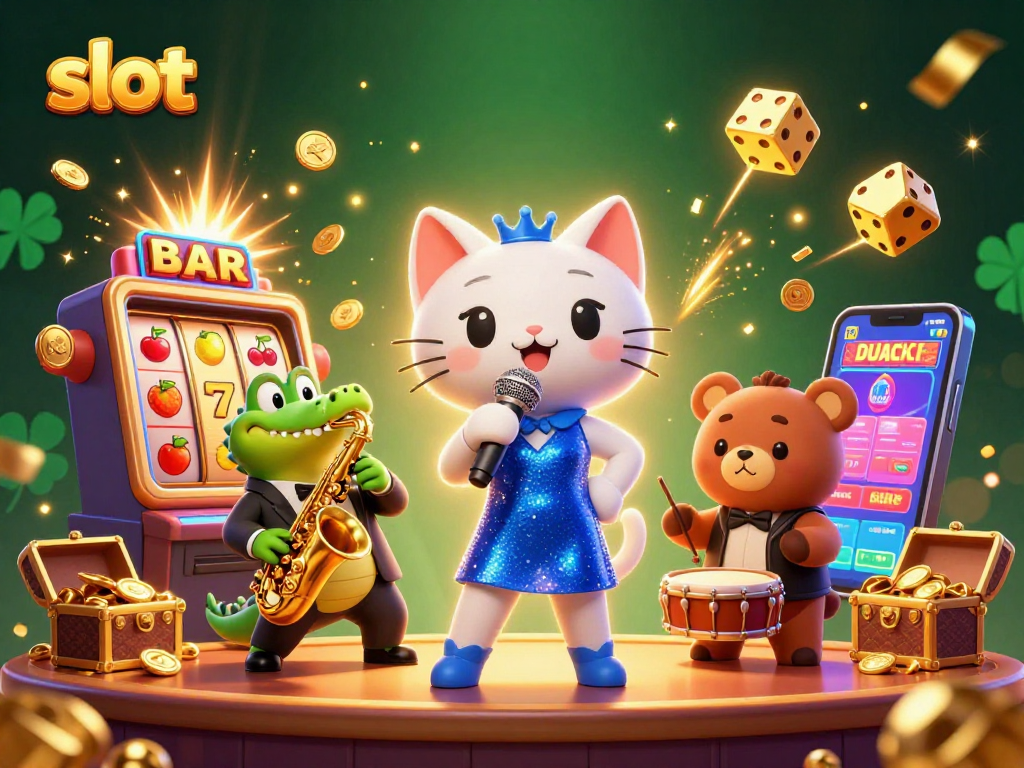 Experience thrilling slot action with vibrant characters and jackpot explosions in this engaging casino scene.