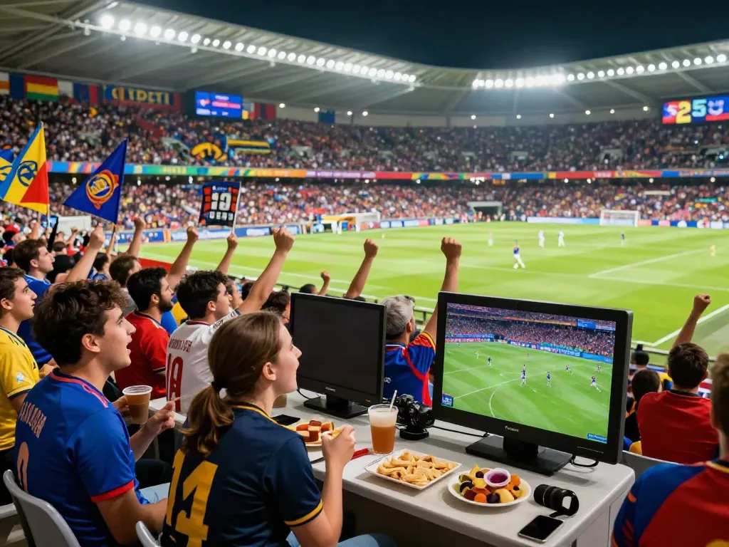Thapcamtv fans cheering at a football match with vibrant atmosphere and excitement.