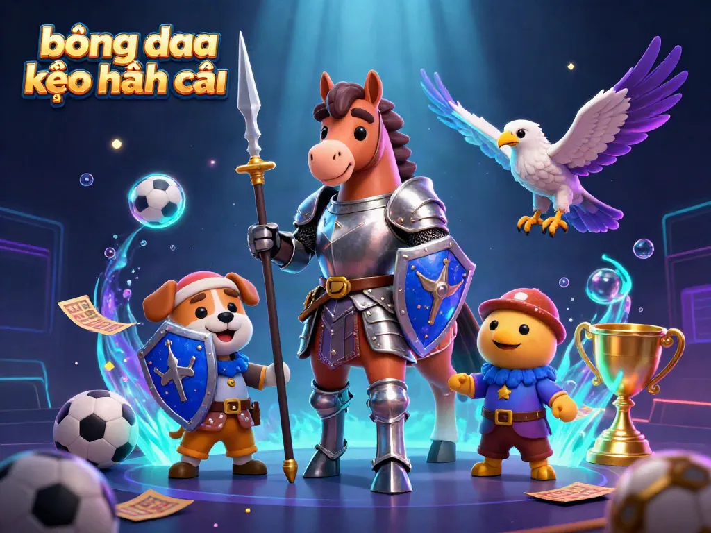 Experience the thrill of bóng đá kèo nhà cái with a knight, puppy, and falcon in a dynamic sports betting scene.