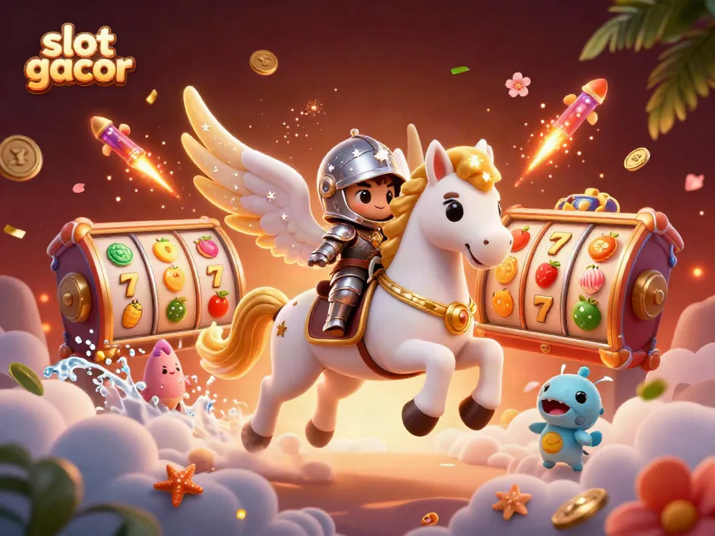 Engage in thrilling slot gacor adventures with a celestial horse and lucky symbols.