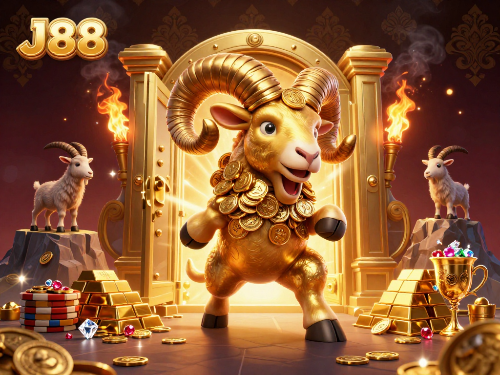 Experience the thrill of winning at J88 with our exciting golden casino scene full of treasures!