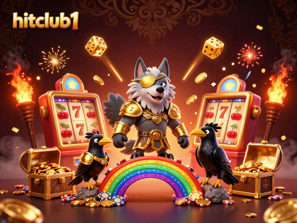 Hitclub1 offers thrilling casino excitement with Odin wolf and jackpots in a vibrant 3D scene.