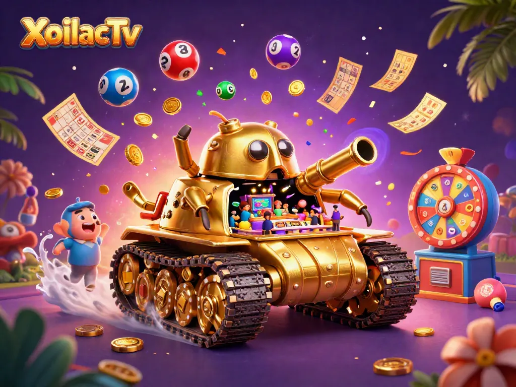 Experience exciting gameplay with XoilacTv in this vibrant casino-themed 3D illustration.