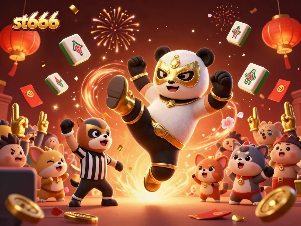 Engage with thrilling st666 gameplay in a lively, festive cartoon casino scene featuring charming animal characters.