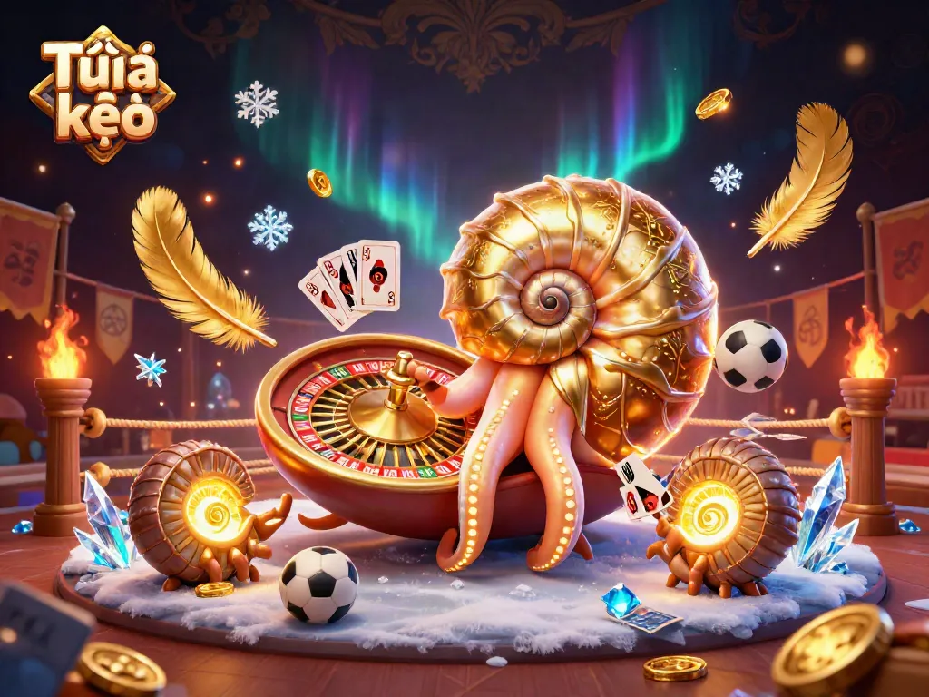 Bet on Tỷ lệ kèo with a dynamic 3D illustration showcasing ancient nautilus and sports elements.