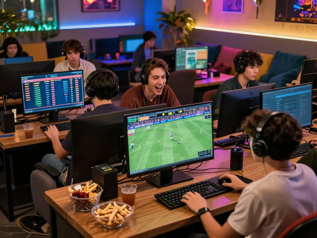 Exciting online gaming atmosphere at https://debet.gb.net/, capturing players engaged in betting activities and live sports.
