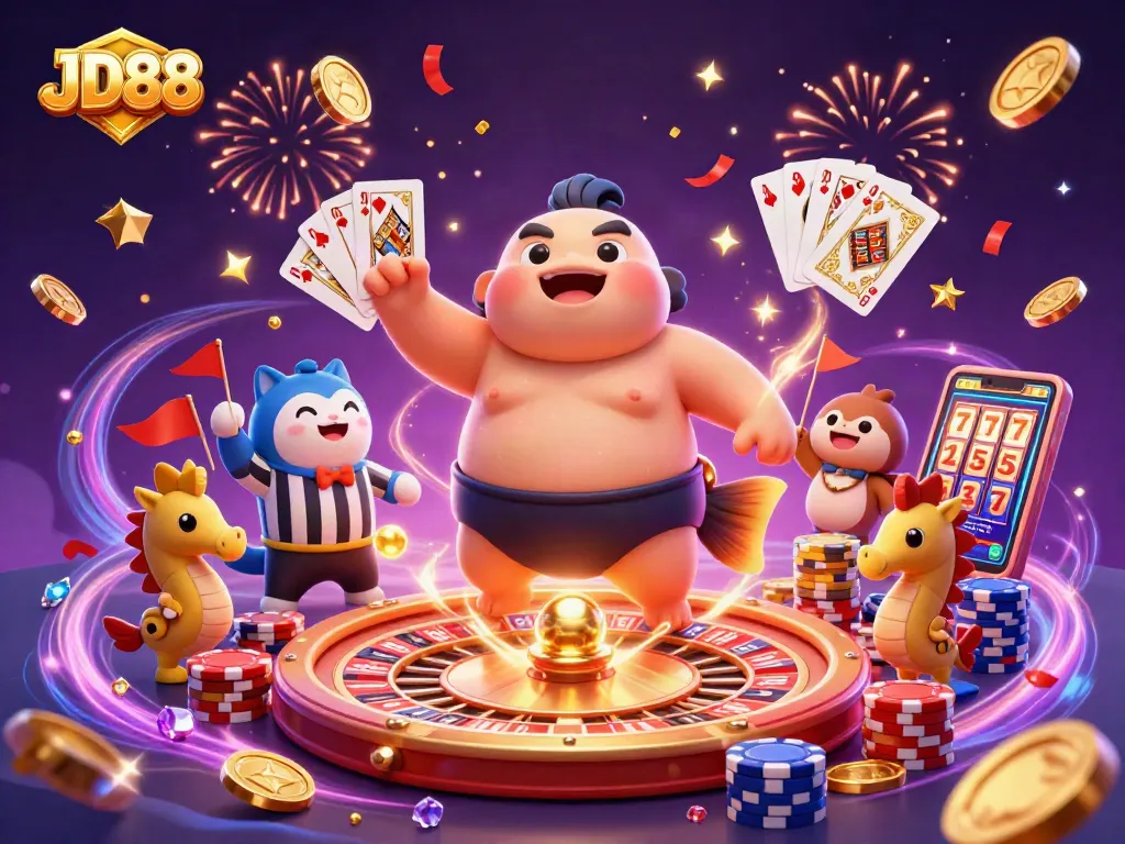 Experience JD88 excitement at the underwater casino with a dynamic fugu and catfish referee.