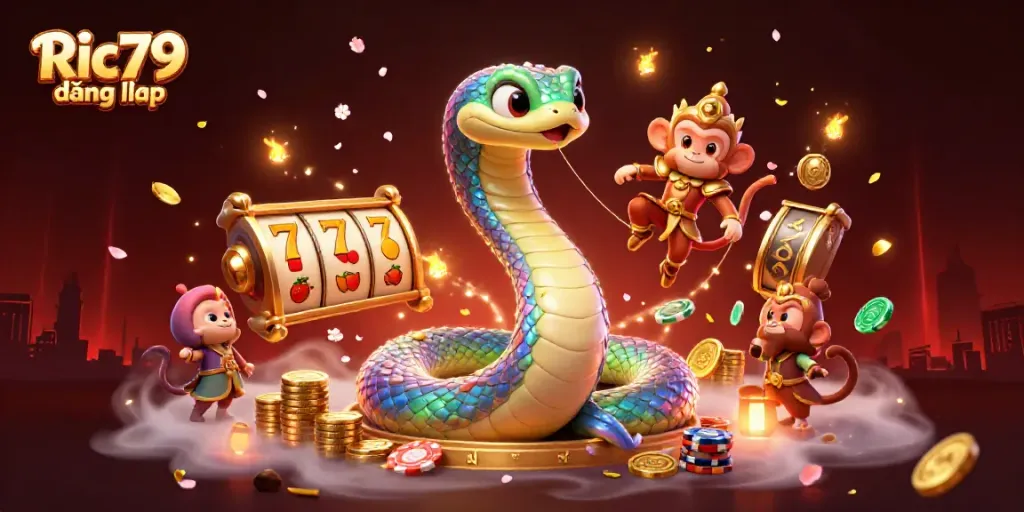 Experience the thrill of Ric79 đăng nhập with vibrant casino elements and magical characters.