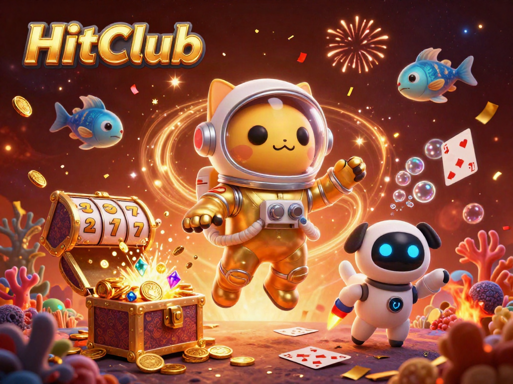 Engage with HitClub's vibrant casino scene featuring exciting elements and characters in 3D.