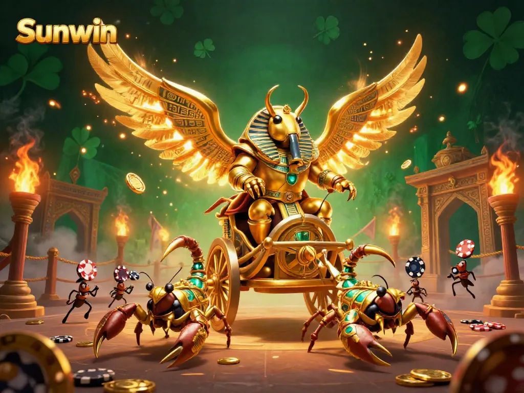 Engage with Sunwin's exhilarating gameplay featuring golden beetle warriors and dynamic casino elements.