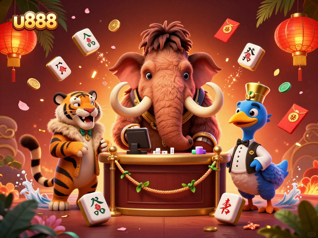 Experience the vibrant world of u888’s casino with engaging characters and festive elements.