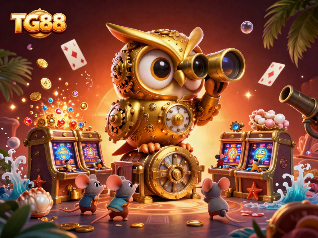 TG88 captivates players with a vibrant casino scene showcasing thrilling gameplay and treasure.