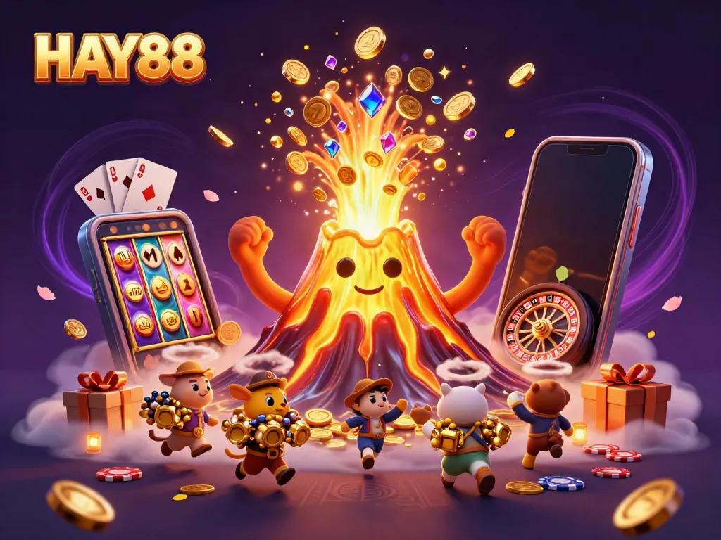 Experience HAY88's excitement with vibrant treasures and thrilling casino elements in a dynamic scene.