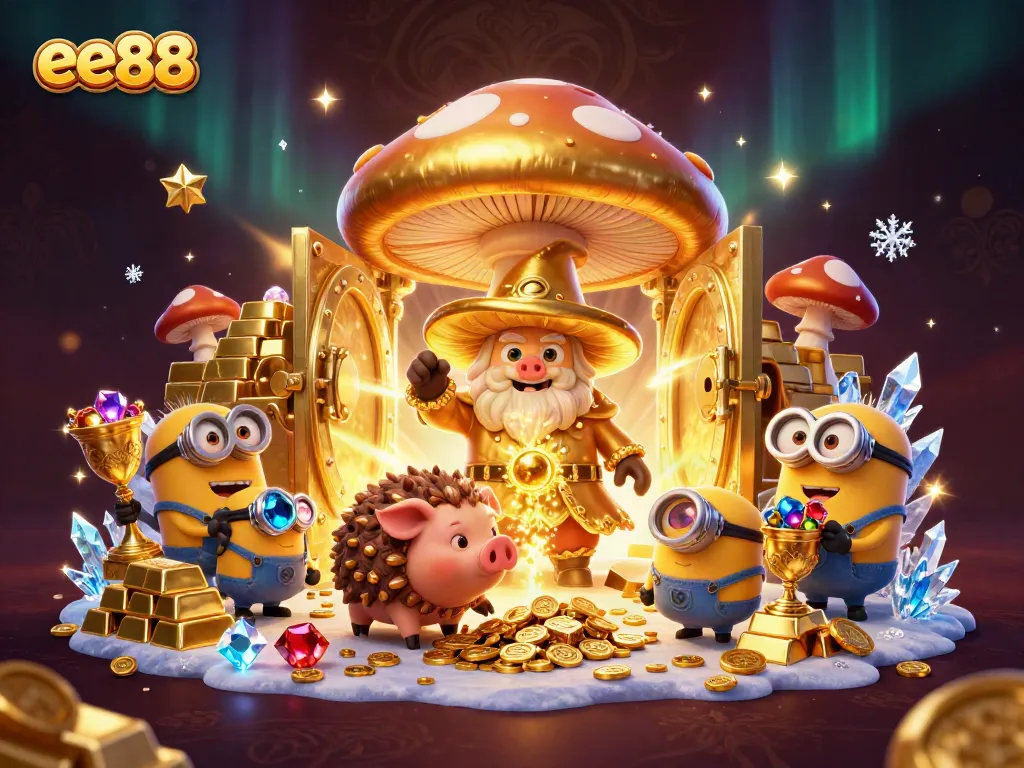 Experience the magical treasures of ee88 with golden realms and whimsical characters in a casino setting.