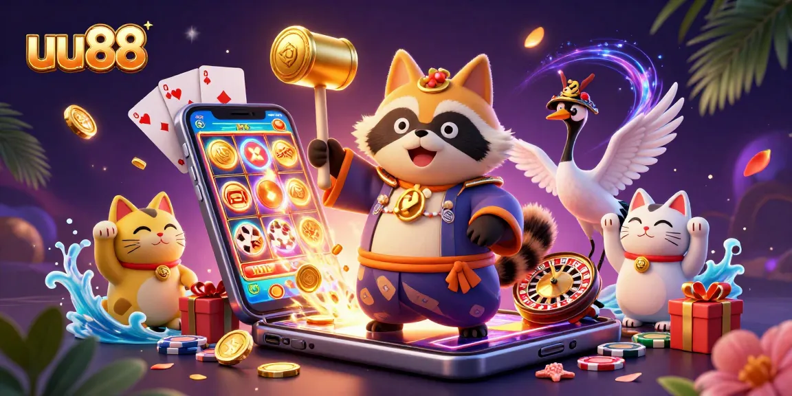 Spin the reels with uu88's vibrant scene of lucky characters and casino treasures!