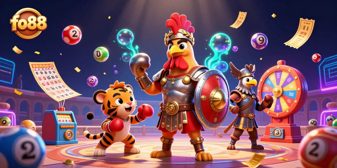 Experience thrilling wins at fo88 with a dynamic 3D scene featuring exciting gambling elements and vibrant characters.
