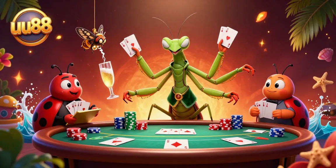 uu88 players engaging in lively poker action with colorful casino elements.