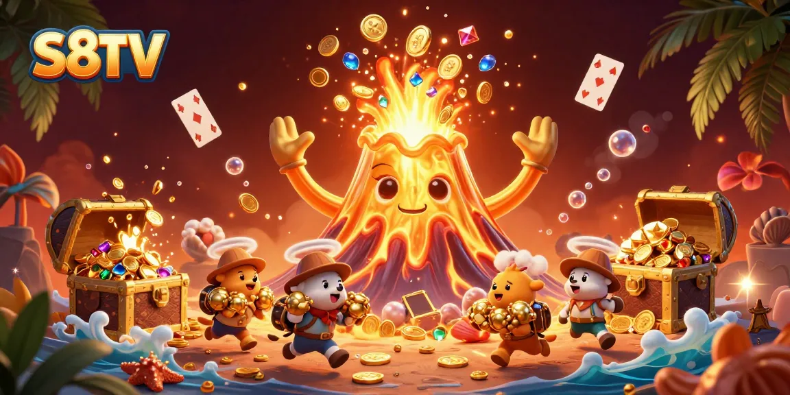 S8TV's exciting treasure scene highlights thrilling online gaming adventures with vibrant characters and treasure.
