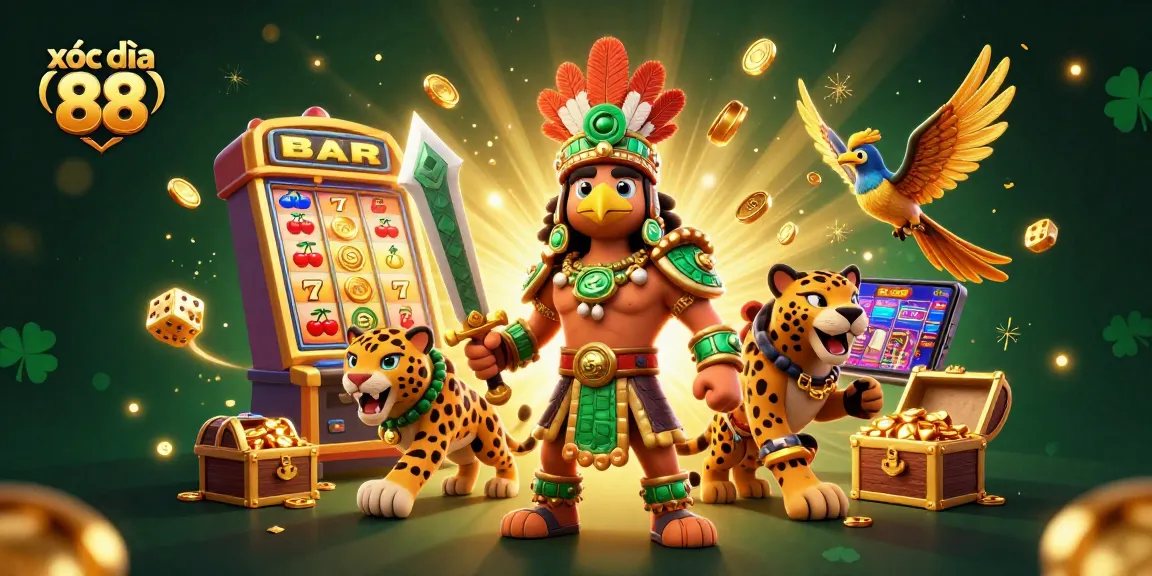 Experience the excitement of xóc đĩa 88 with our dynamic casino scene featuring winning symbols, characters, and vibrant game elements.