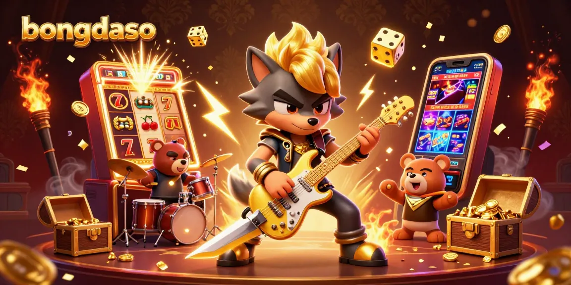 Bongdaso captures the excitement of slot machines with vibrant characters in a casino scene.