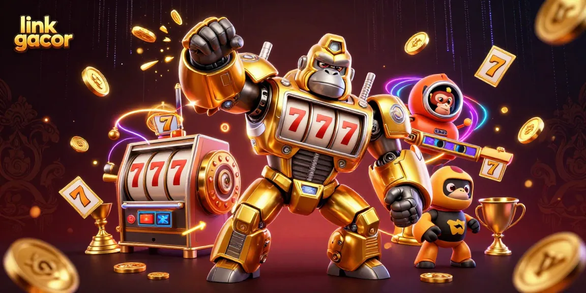 Experience the excitement of link gacor as a golden gorilla mech bursts with coins and jackpot elements.