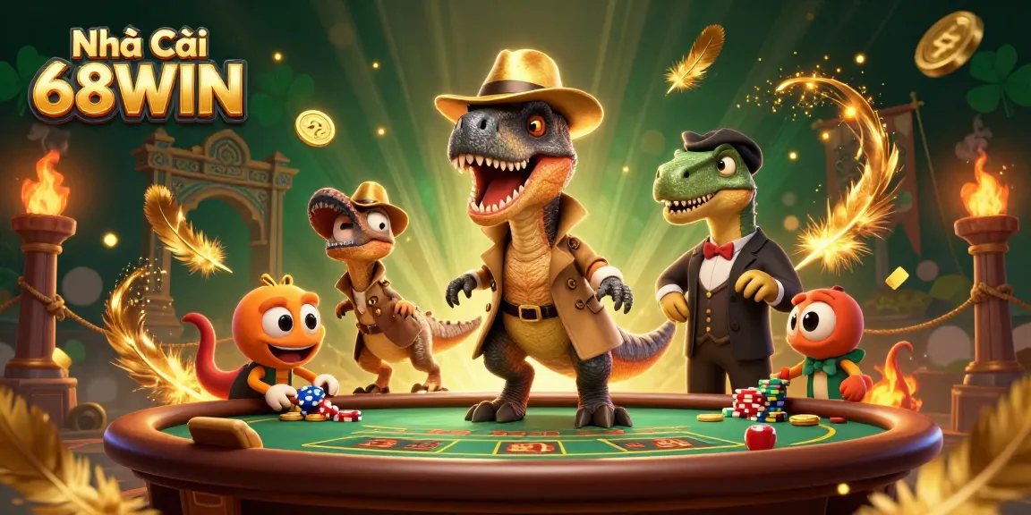 Engage with Nhà Cái 68WIN while exploring thrilling casino action in this vibrant 3D illustration.