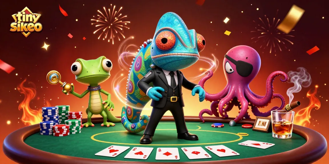 Engage with tinsoikeo's vibrant casino scene with dynamic card play, illuminated characters, and festive effects.
