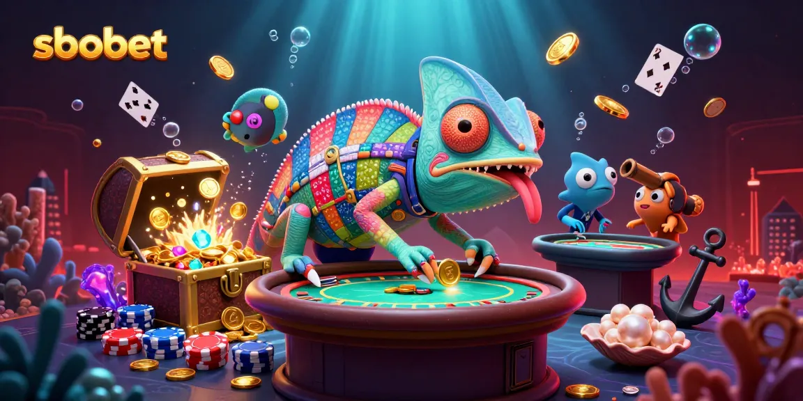Experience exciting sbobet gaming adventures with our vibrant and colorful 3D chameleon owner illustration.