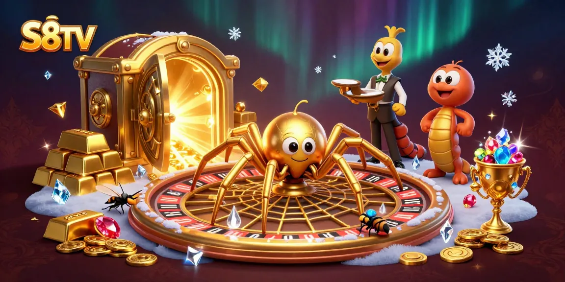 S8TV brings excitement with a 3D golden roulette wheel, spider dealer, and rich casino treasures.