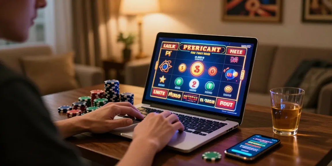 User engaged in LUCK8 online casino gaming with vibrant graphics and cozy setup