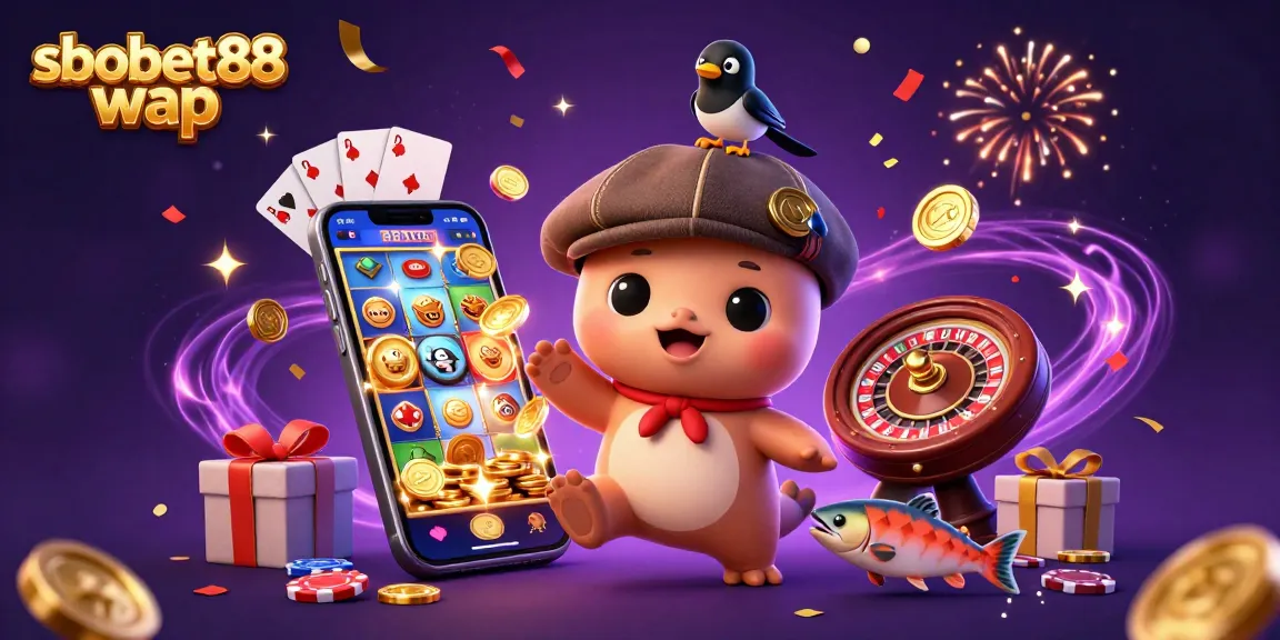 Experience sbobet88 wap betting with a playful cartoon scene featuring Nessie and fun game elements.