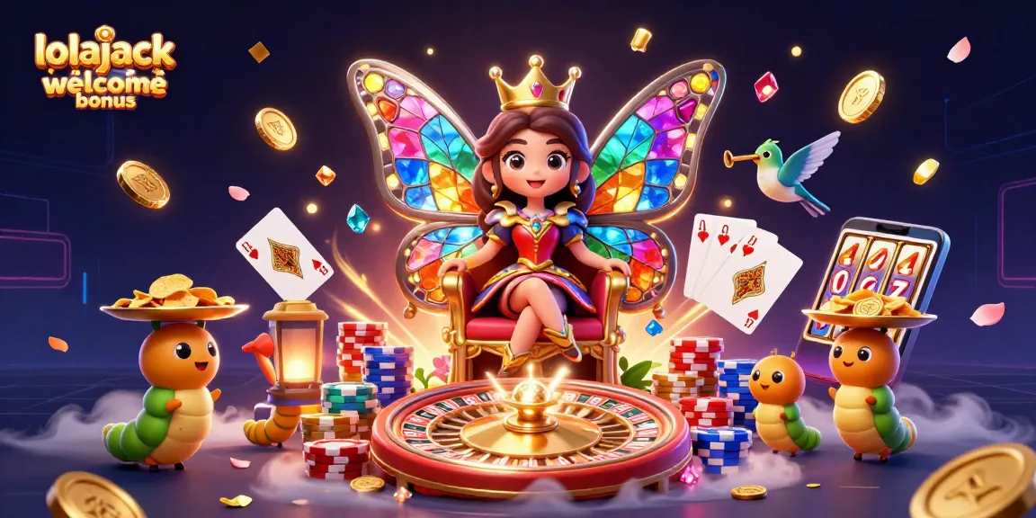 Experience the lolajack casino welcome bonus with vibrant casino characters and dynamic gaming elements.
