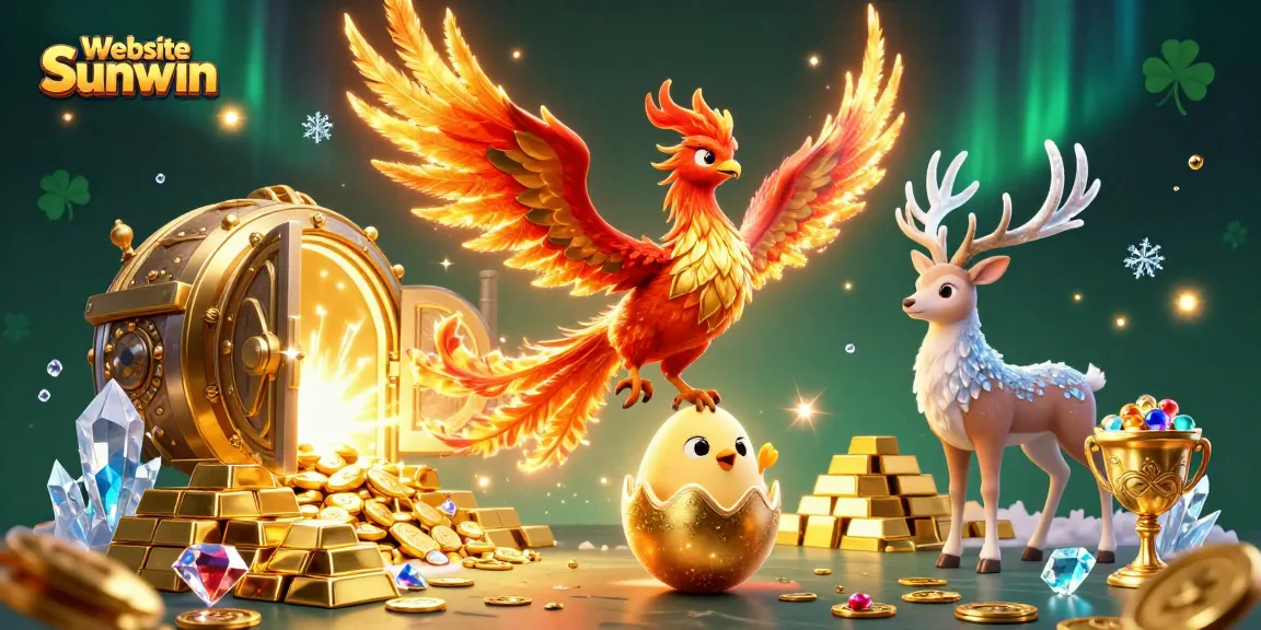 Experience thrilling gameplay with Website Sunwin's vibrant casino scene featuring a phoenix and mystical stag.