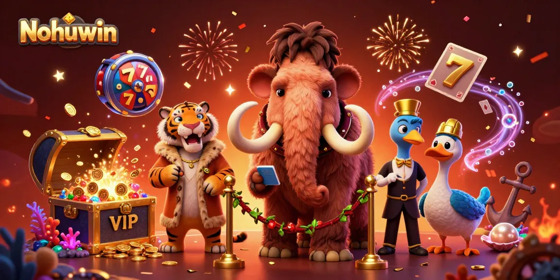 Nohuwin highlights thrilling slot games with unique characters in a vibrant casino world.